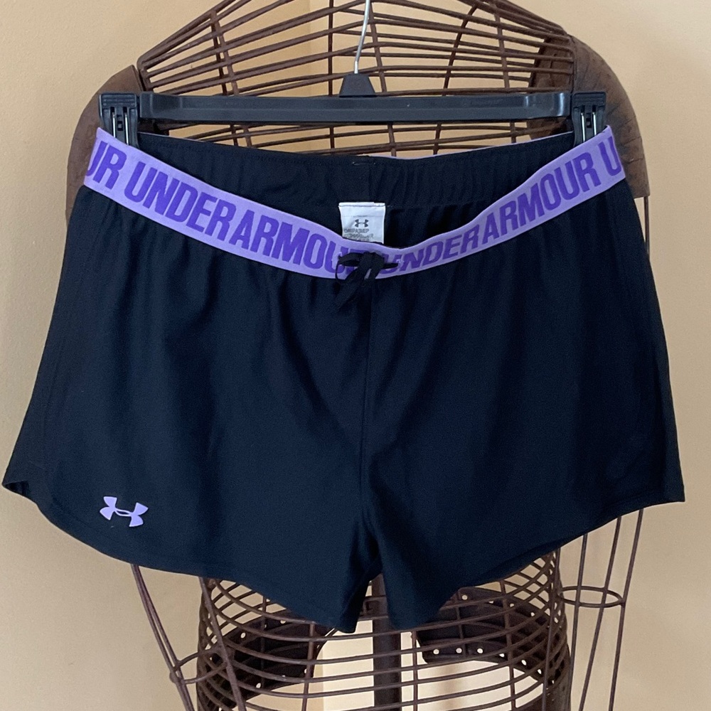 Under Armour Women's Athletic Shorts Black with Purple Waistband